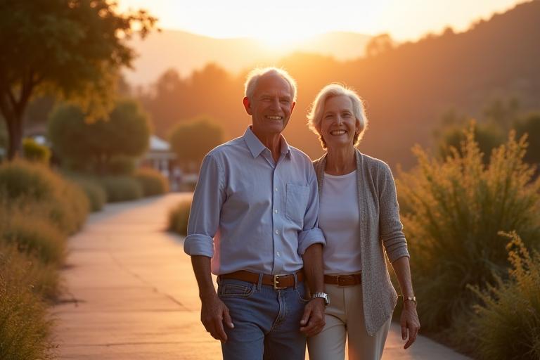 편안하고 안전한 여행을 상징하는 시니어 부부의 사진